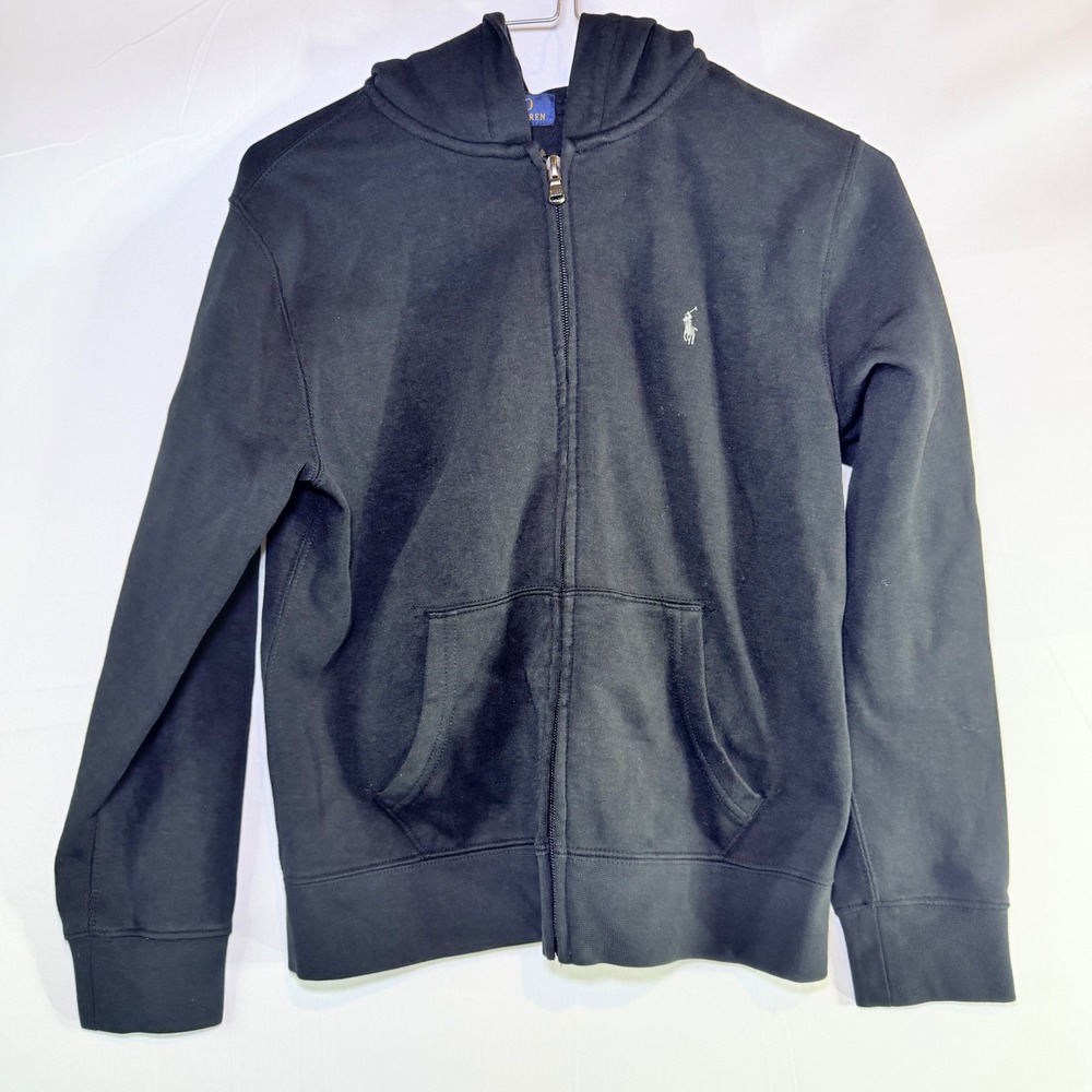 Polo Ralph Lauren Kids Black Full Zip Hoodie Sweatshirt Pony Logo Size M 10-12